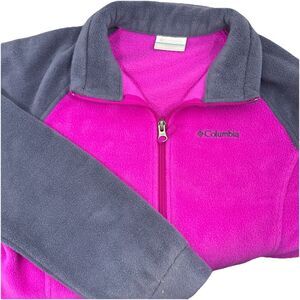 Girls Columbia Jacket Full Zipper Polar Fleece Pink Blue Pockets Large 14/16